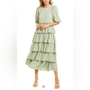 Free the Roses | Layered Ruffles Midi Dress